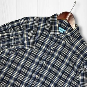 J.McLaughlin Cotton Plaid Trim Fit Button Down Shirt Mens L Navy Blue